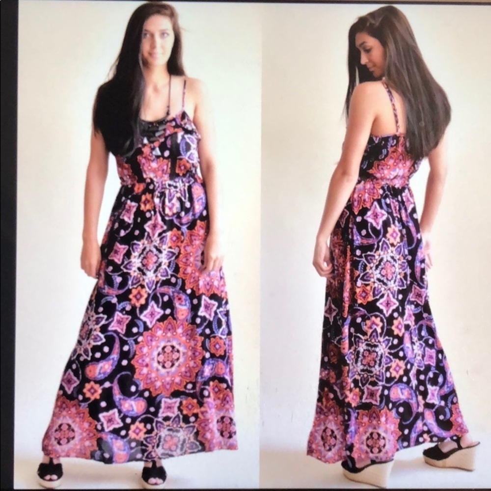 Lani black multi print maxi Dress